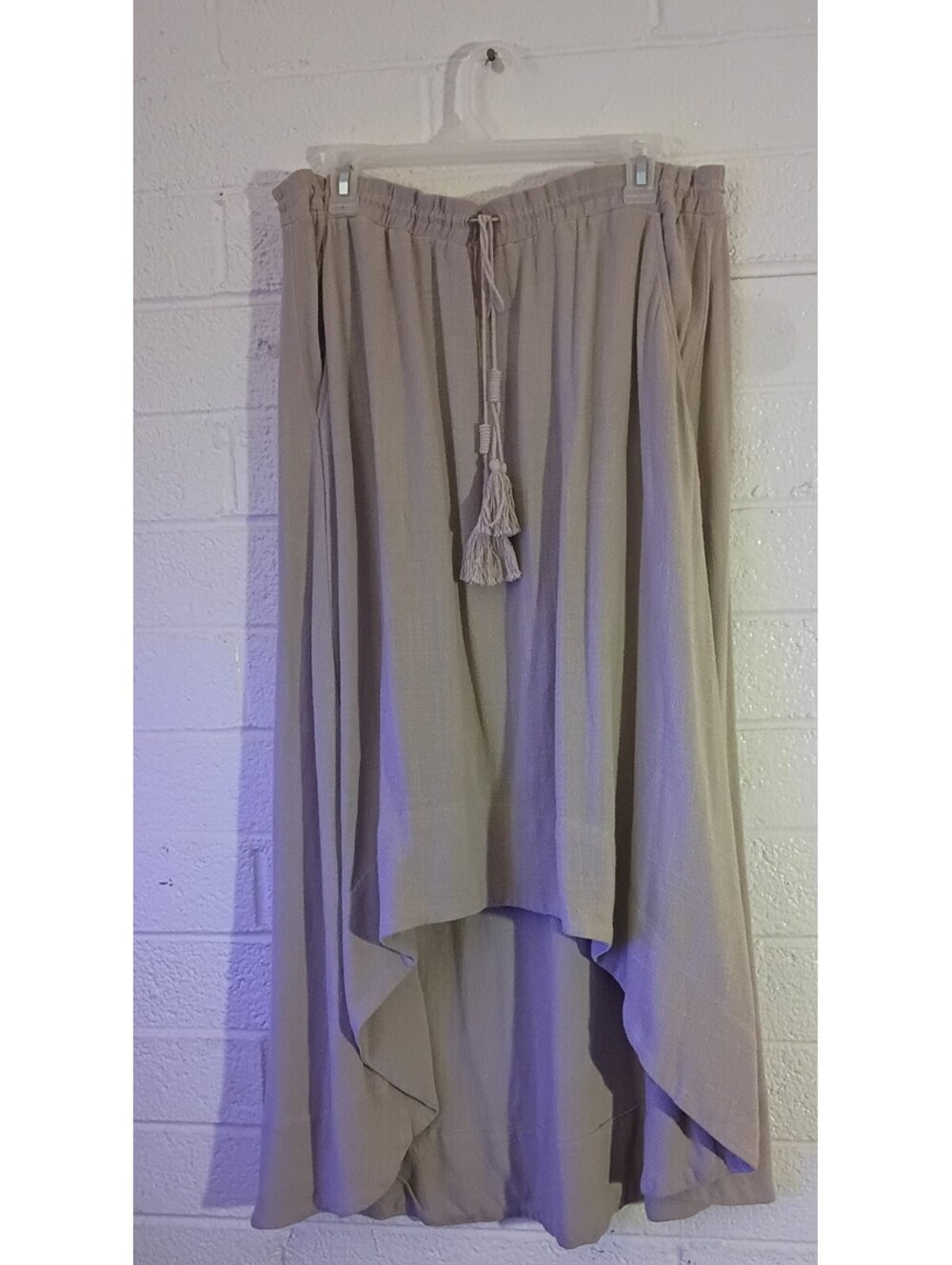 Democracy Women's High Low Skirt XL Boho Beige Rayon Linen Blend